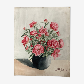 Watercolor peonies vintage