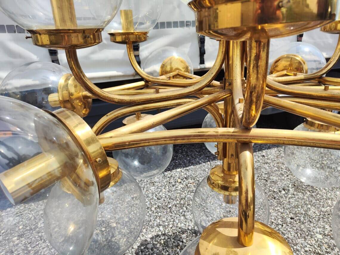 Extra Large Brass Chandelier: Mid-Century Italian 19-Bulb Pendant Light