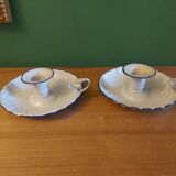 Pair of enamelled candle holders