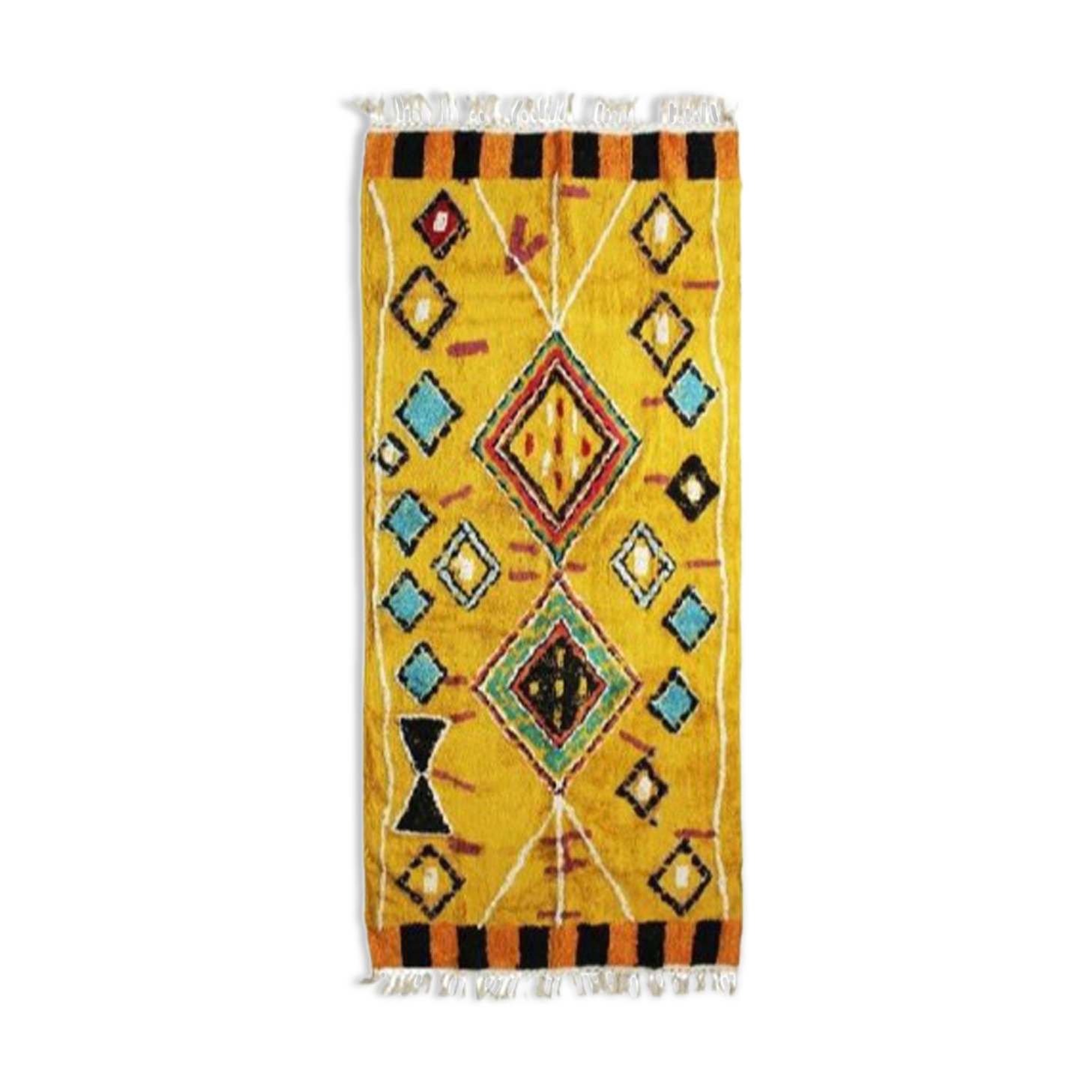 Yellow Berber carpet Azilal cotton 80X180 cm