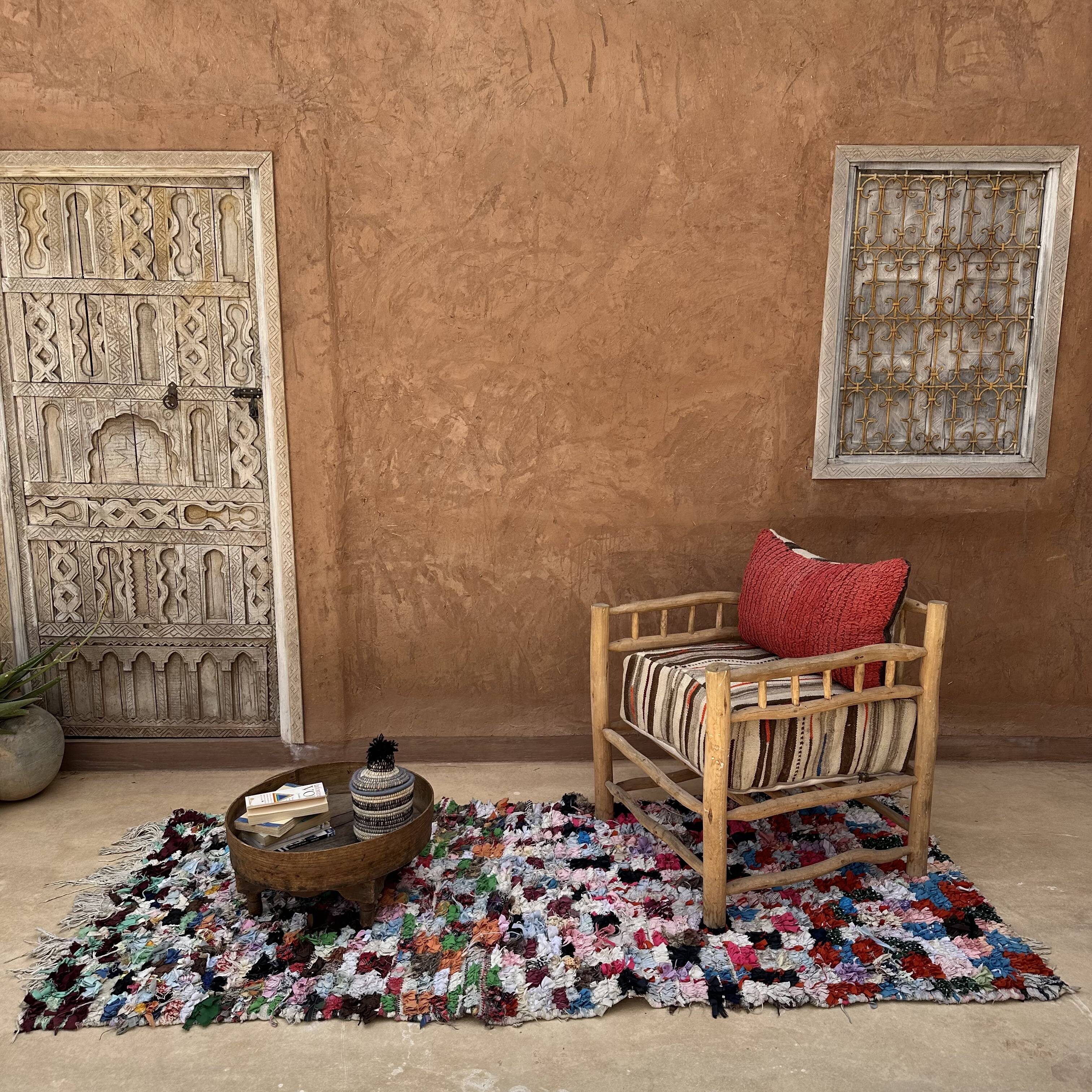Tapis Berbère Boucherouite coloré - 102 x 239 cm