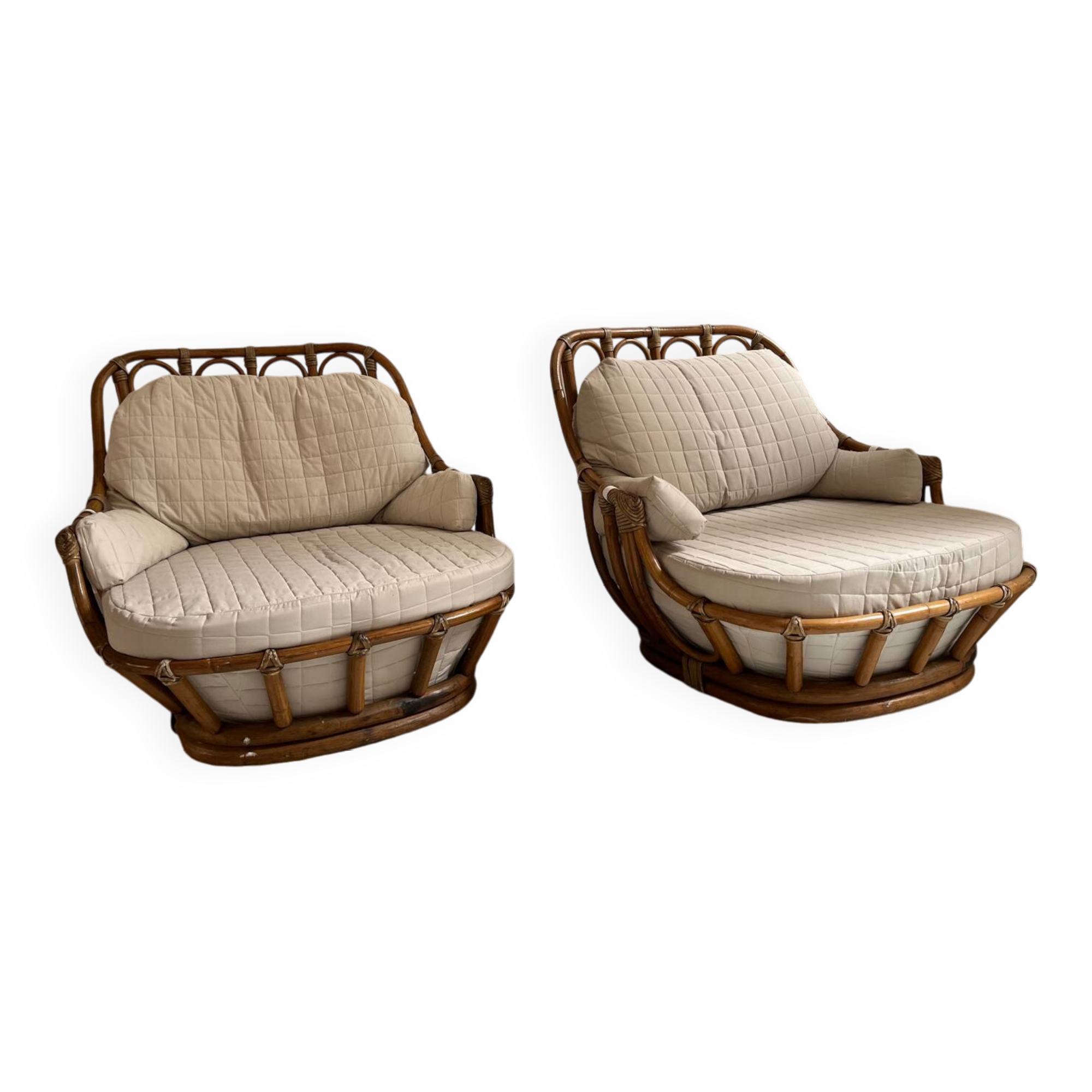 Pair of Roche Bobois rattan armchairs
