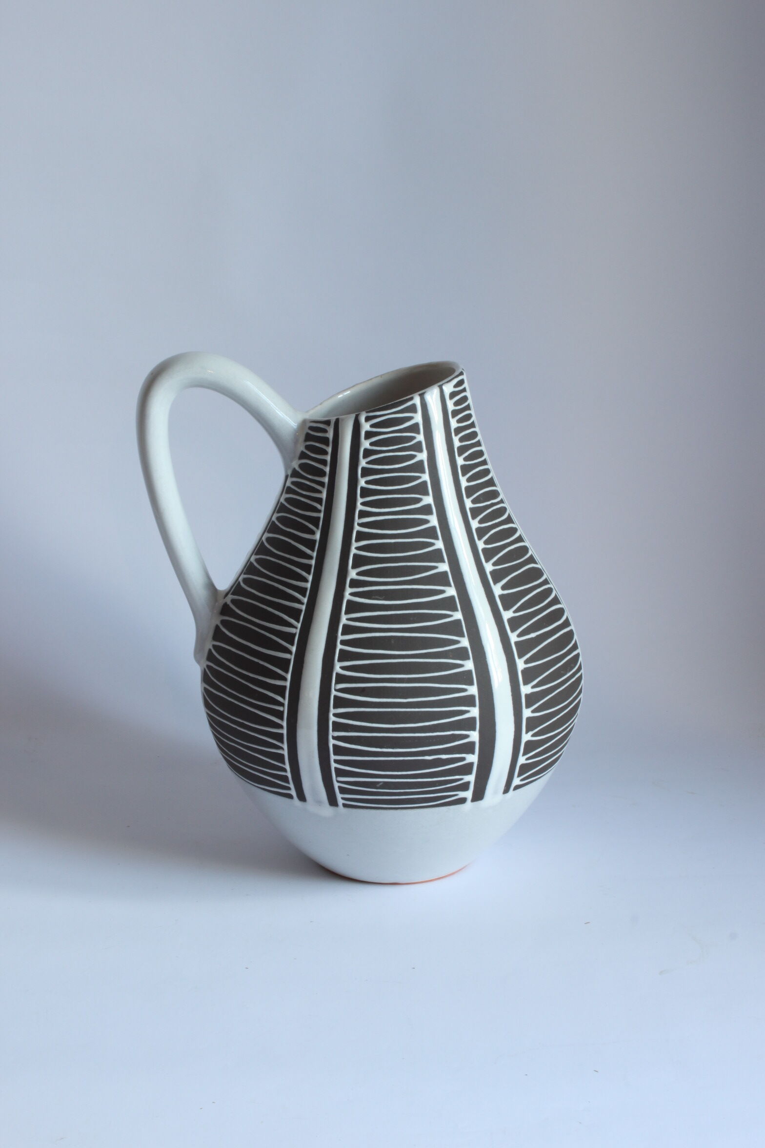 Black and white ceramic pitcher vase "Haiger" by Liesel Spornhauer for Schlossberg, Germany 1950s.