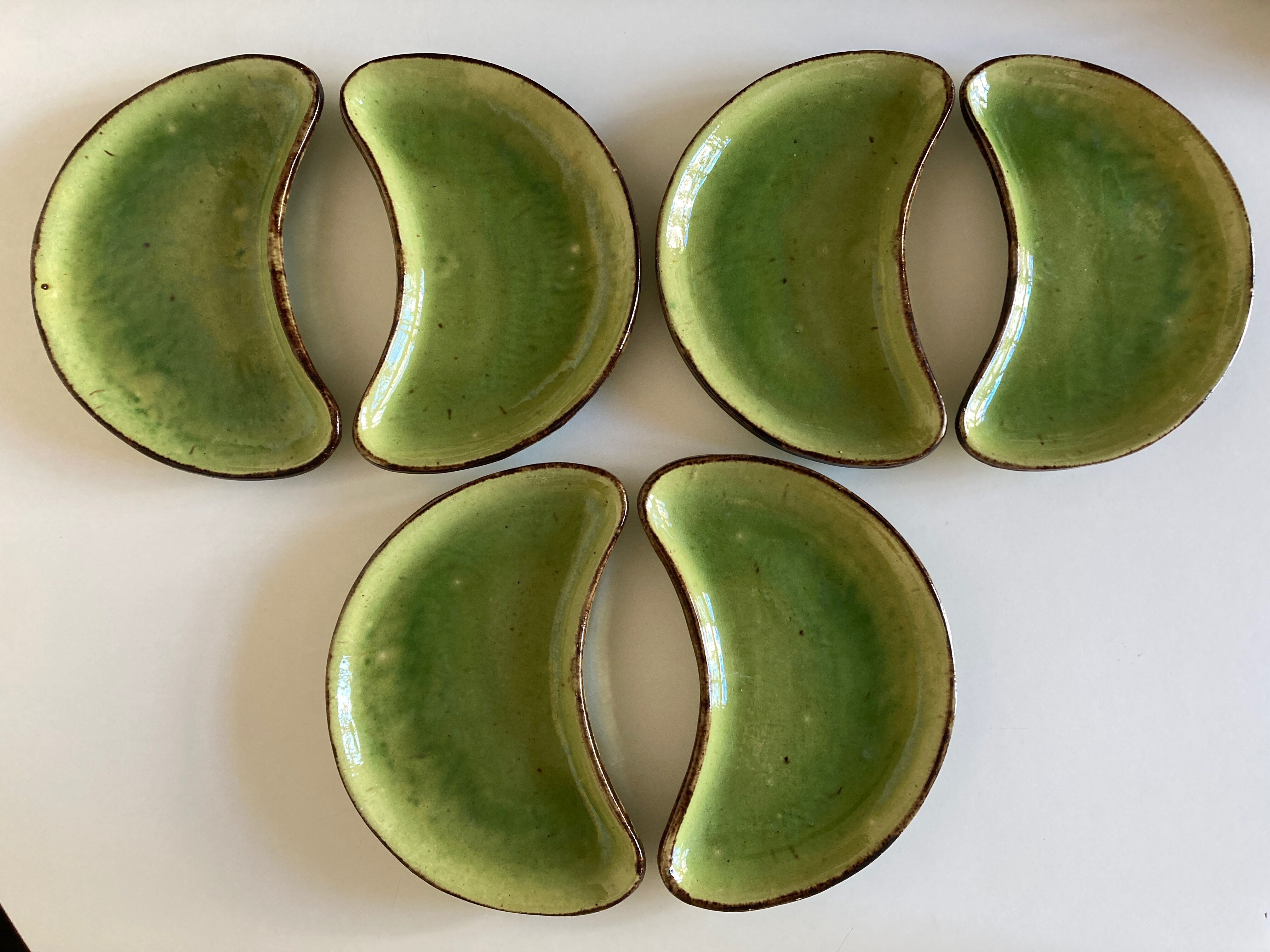 Set of 6 plates of green glazed earth Etienne Noël in Dieulefit 1950