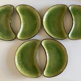 Set of 6 plates of green glazed earth Etienne Noël in Dieulefit 1950