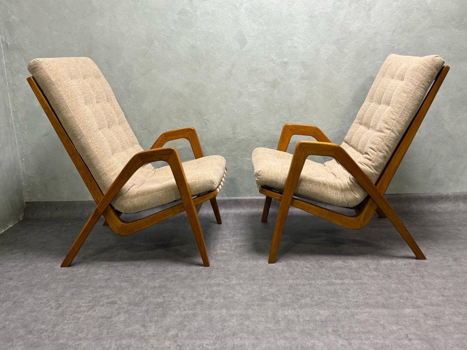 Paire de fauteuils par Jan Vaněk, années 1940, entièrement restaurés, Tchécoslovaquie