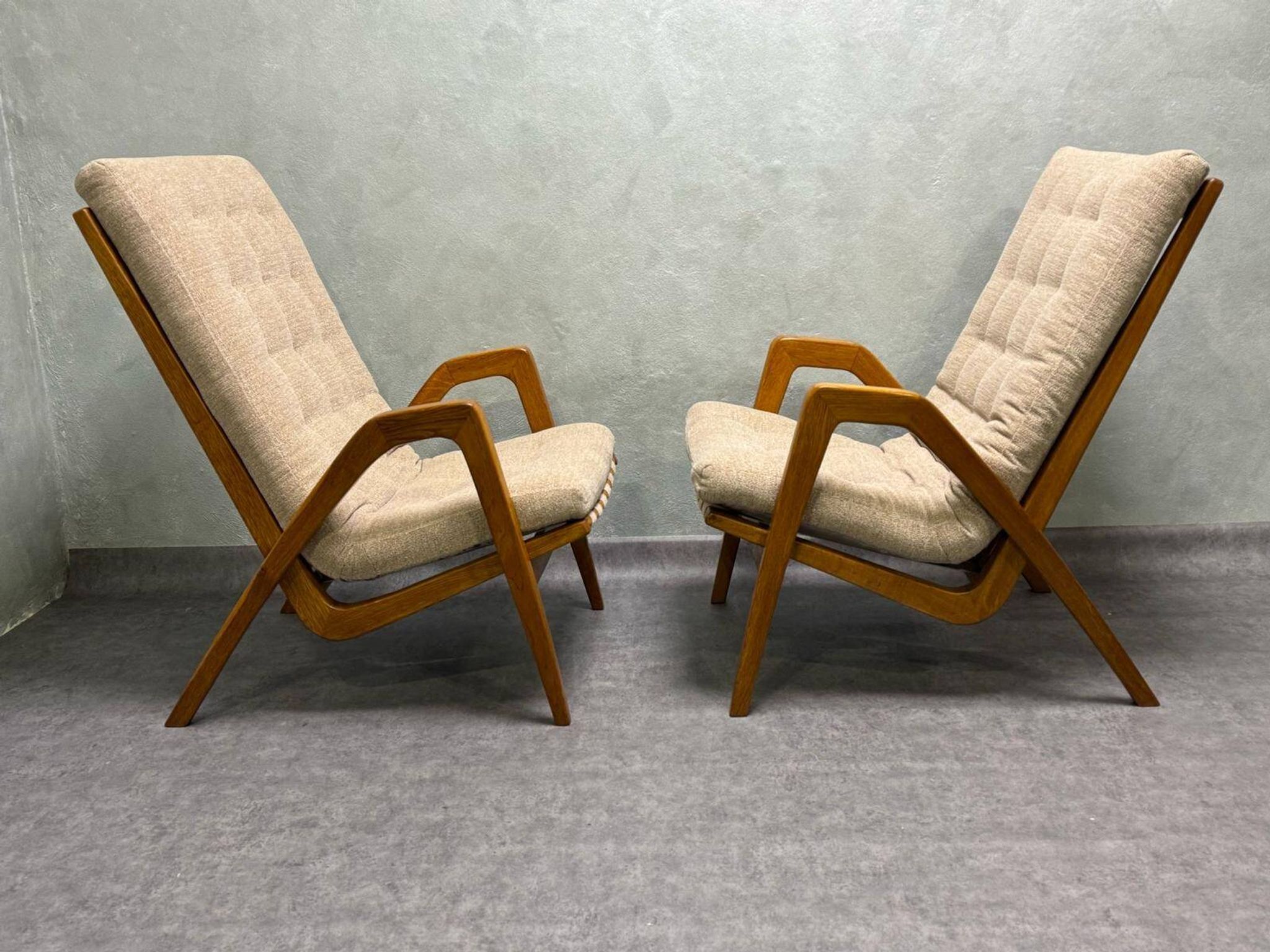 Pair of armchairs by Jan Vaněk, 1940s, fully restored, Czechoslovakia