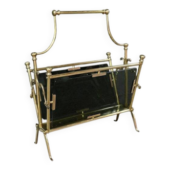 Magazine rack in brass and smoked glass, in the style of Maison Baguès – 1960