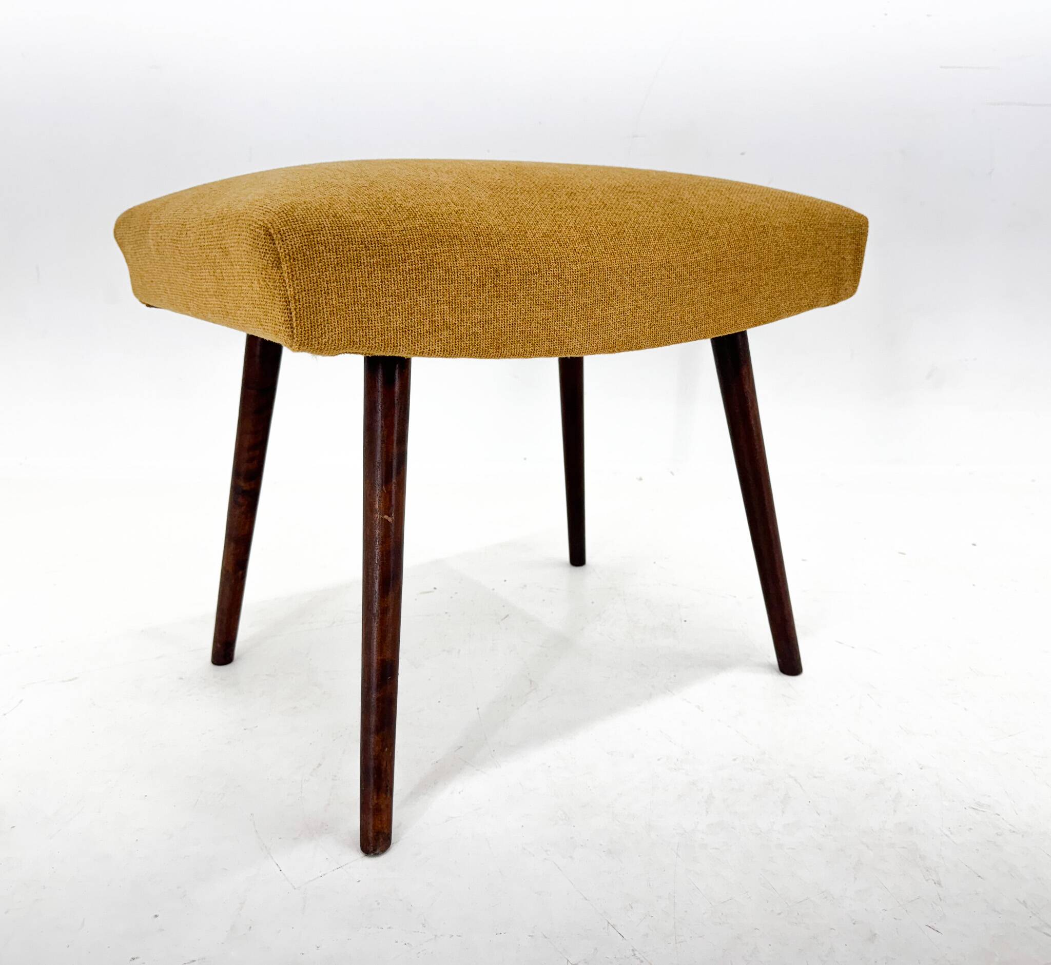 Mid-Century Stool with New Upholstery, Czechoslovakia, 1970's