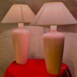 pair of 1970s lamps in matte pink ceramic and off-white lampshades, new inte