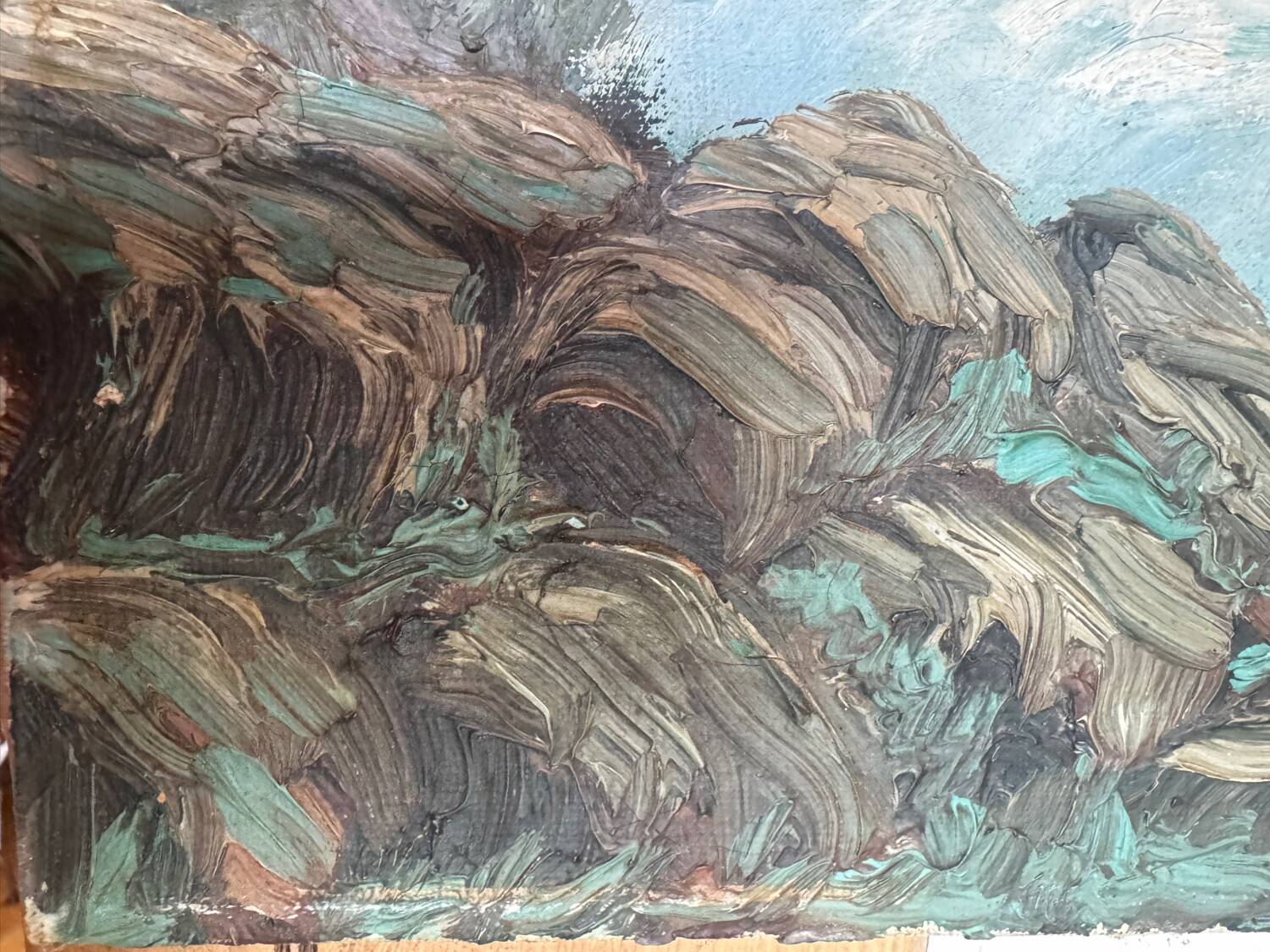 Ancient table, marine landscape, signed 20th century.
