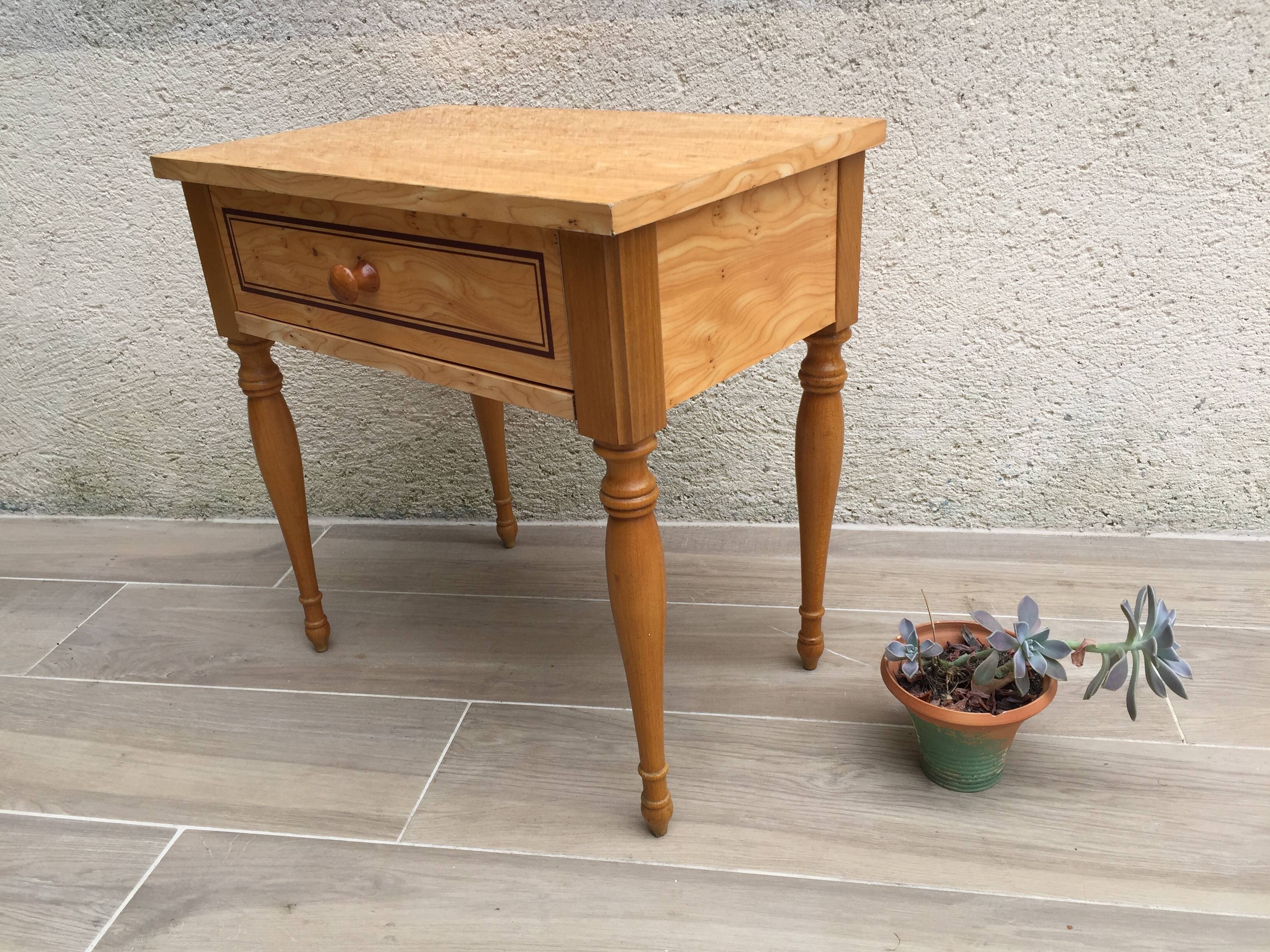 Formica and vintage wood bedside table