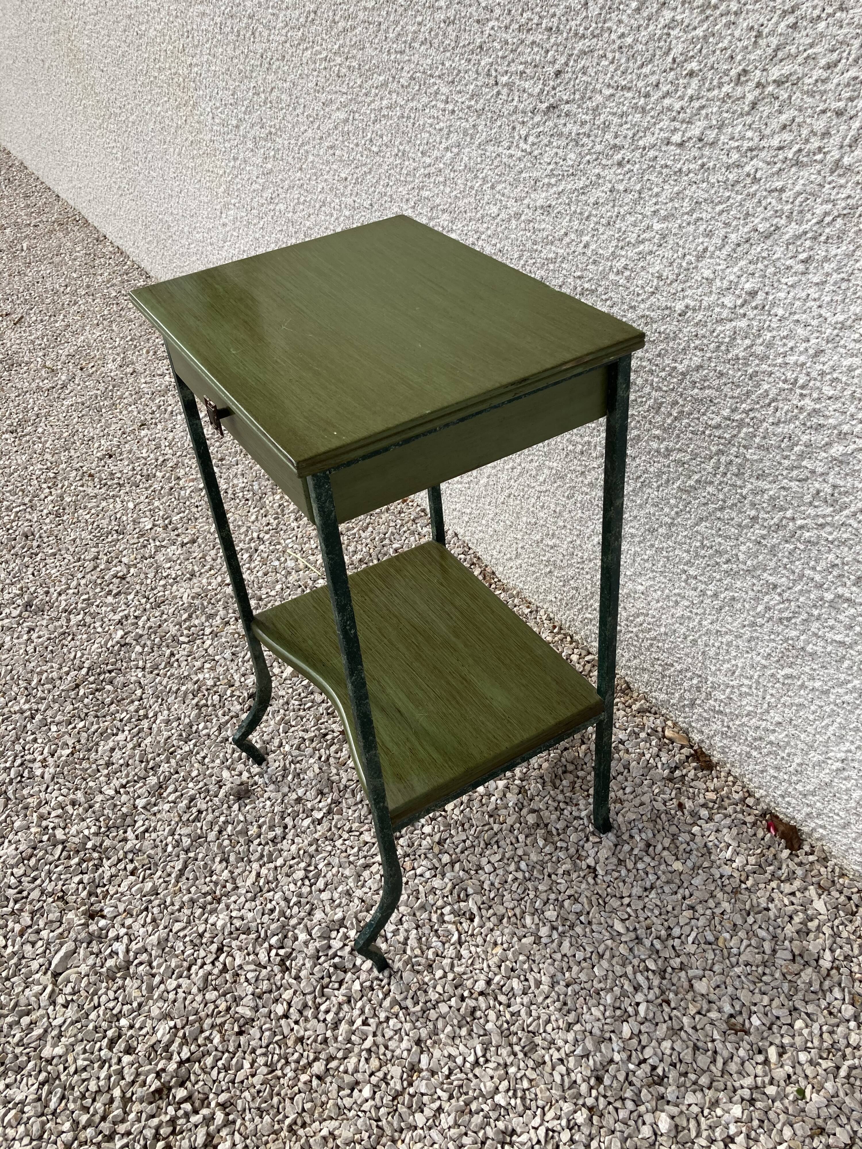 Iron and green wood bedside