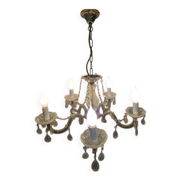Lustre à pampilles 5 branches vintage.