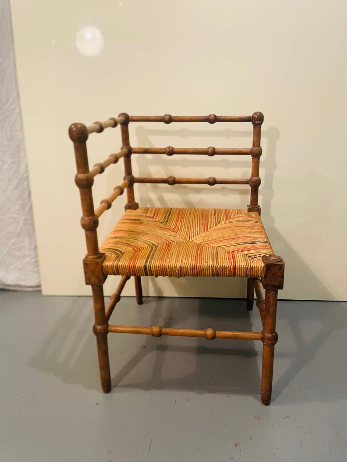 Vintage Art Deco wood and straw corner chair, 1930s