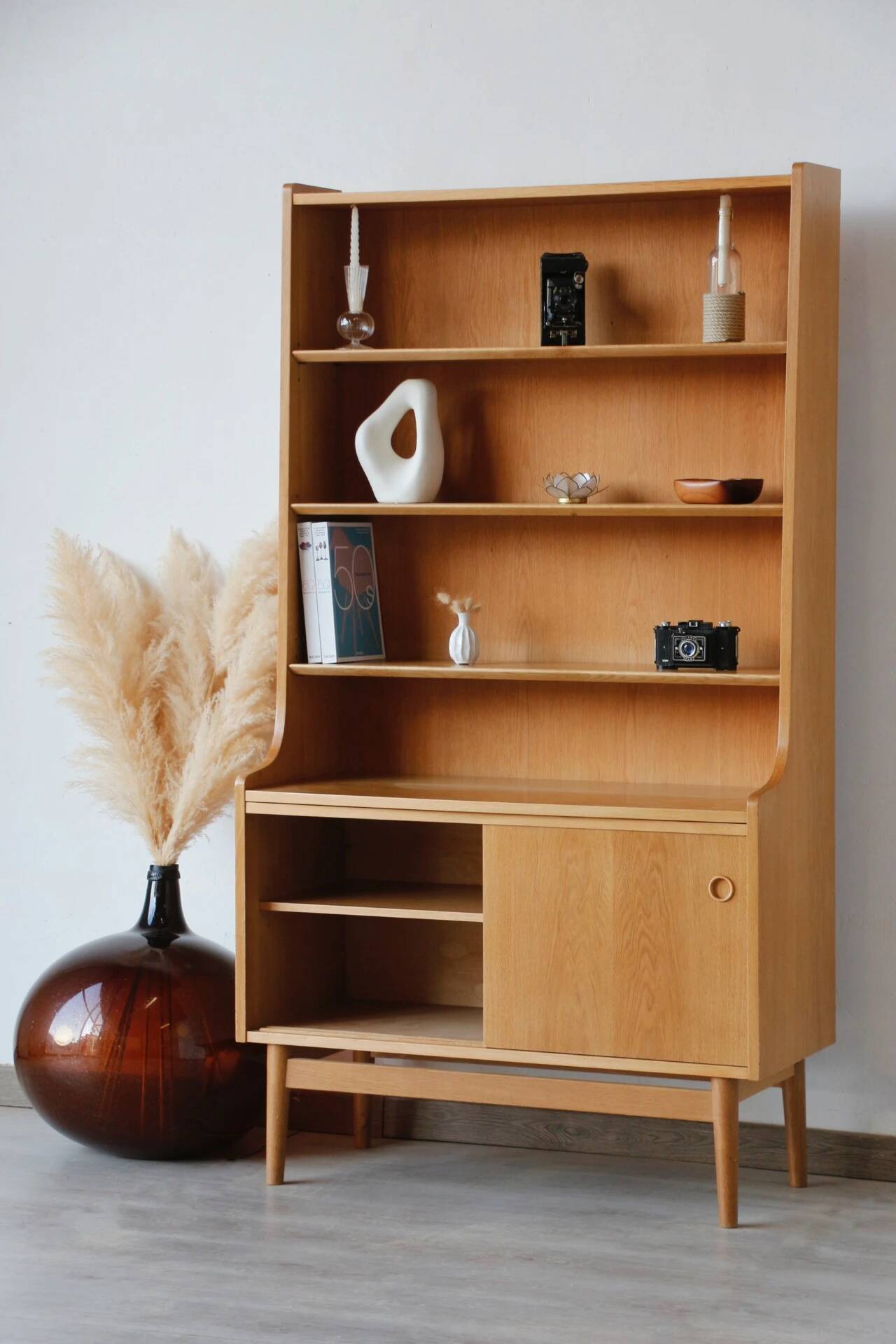 Renovated vintage Scandinavian oak library