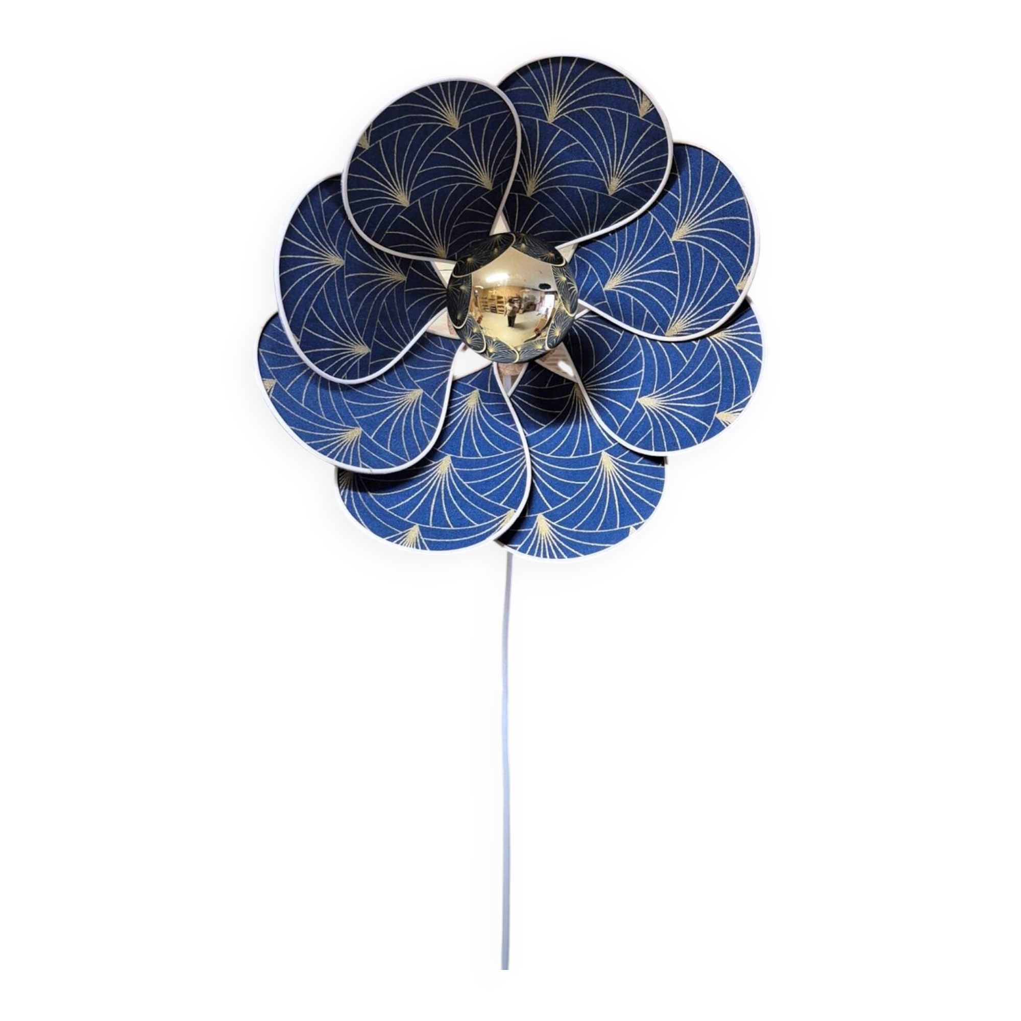 Flower wall sconce, 8 petals in rattan and art deco fabric