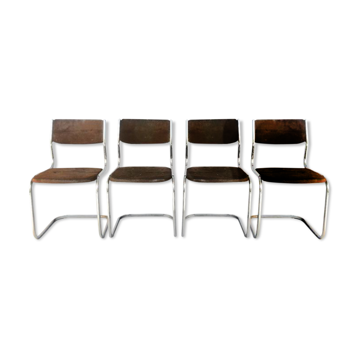 Series of 4 vintage tubular chairs 70