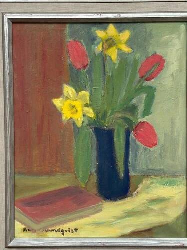 Swedish Oil on Panel “Spring Bouquet” by K Lundquist, Vintage & Framed 40×48cm
