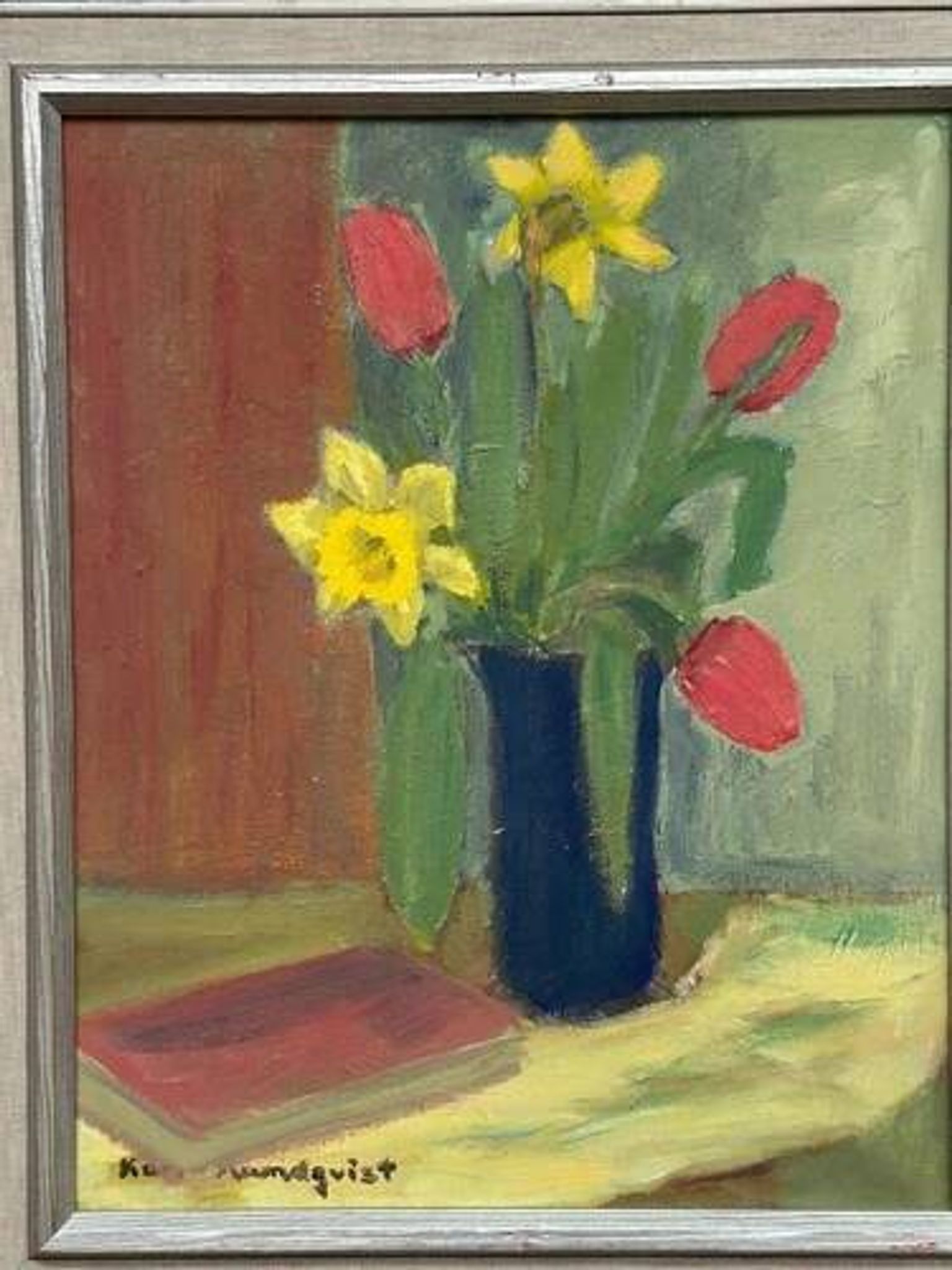 Swedish Oil on Panel “Spring Bouquet” by K Lundquist, Vintage & Framed 40×48cm