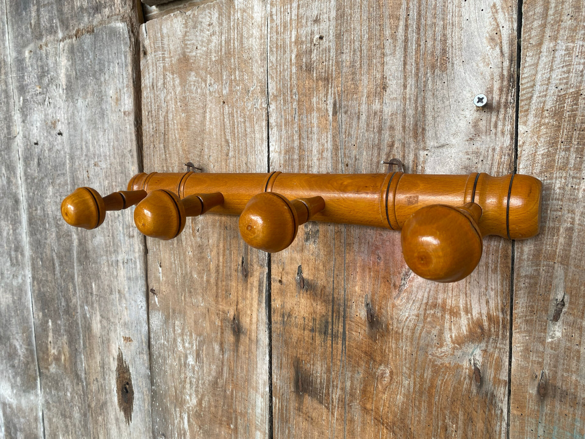 Vintage Bamboo Style Wall Coat Rack x4 Wooden Hanger #E430