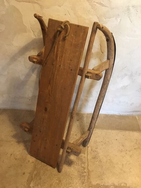 A sled old 19th century deco chalet vintage wood mountain Savoie french alp alps