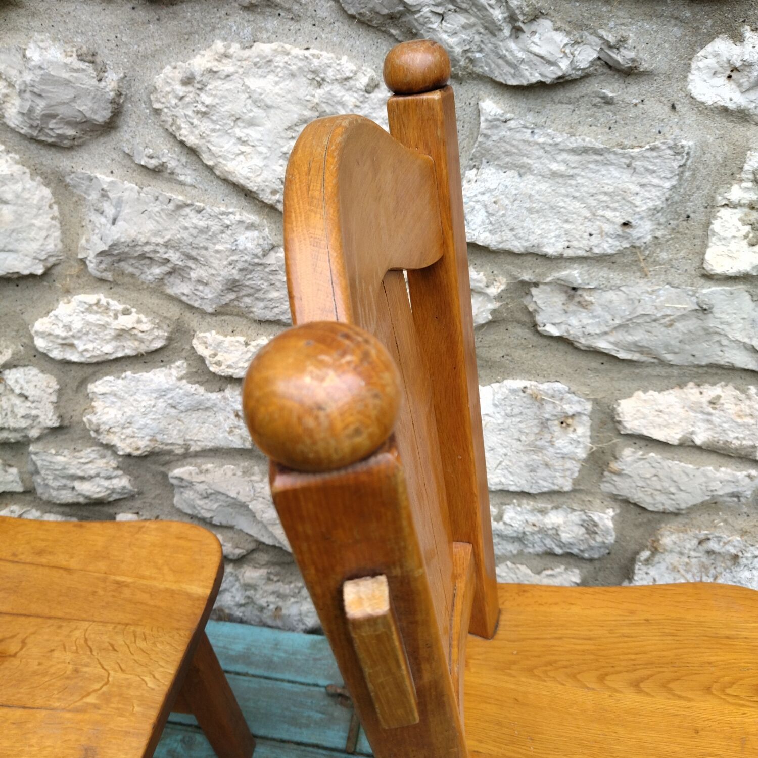 Pair of neo-rustic 60s solid wood chairs