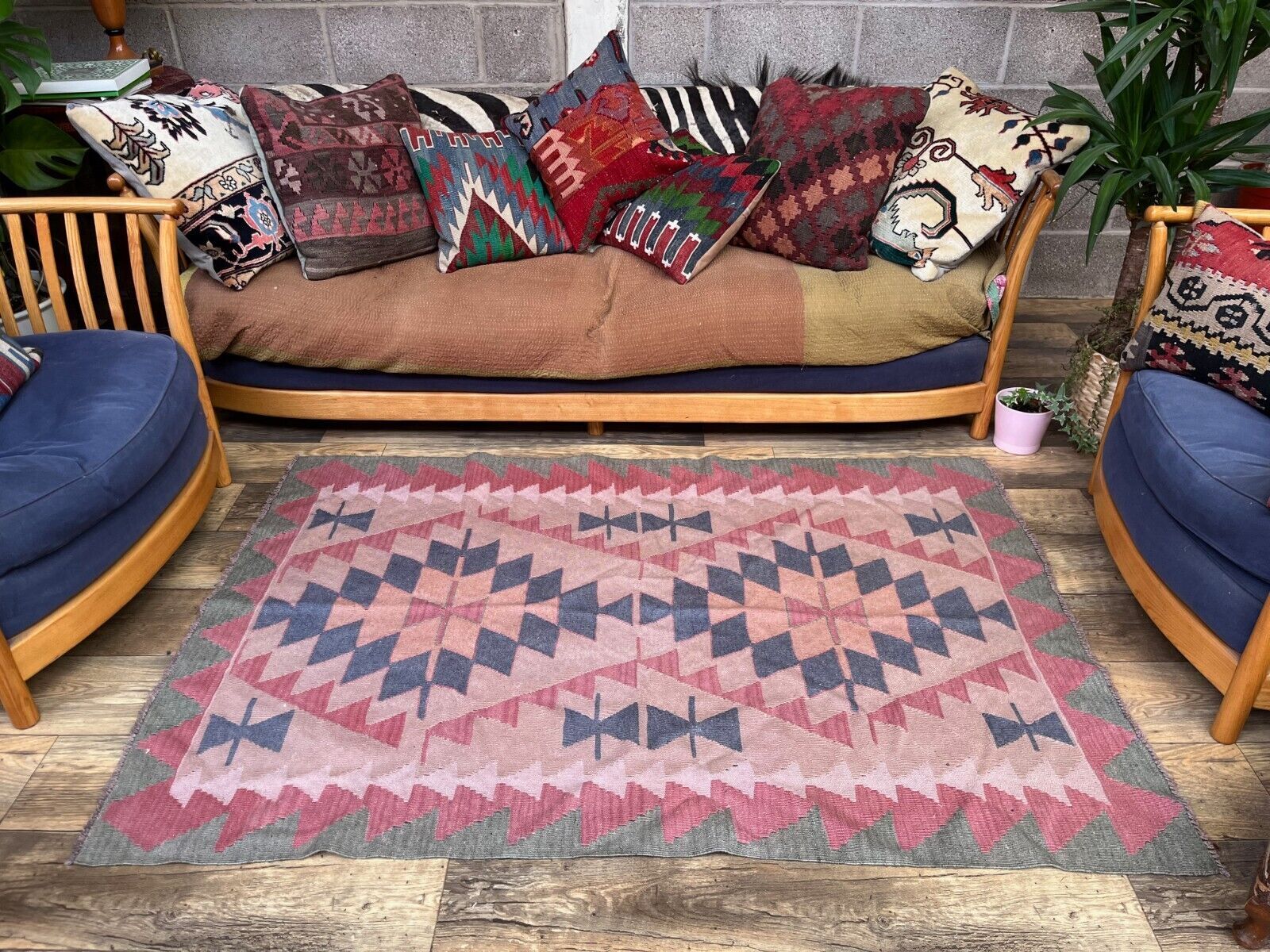 Tapis kilim turc vintage 170x117 cm en laine kelim moyen