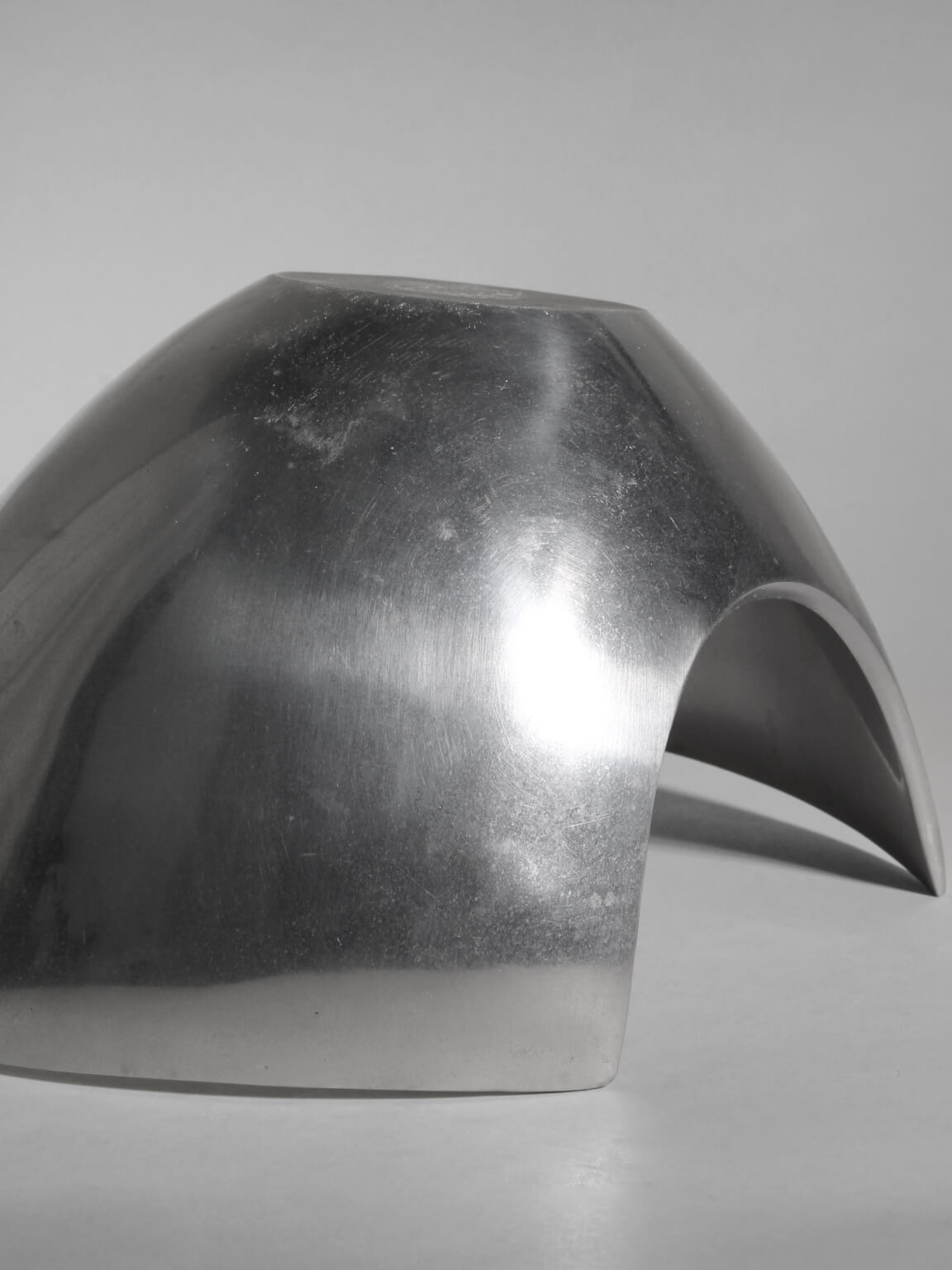 Polished Aluminum Asymmetric Contemporary Deep Bowl, Medium