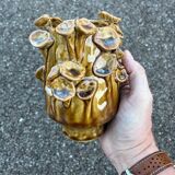 Vintage ceramic vase with mushroom relief decoration