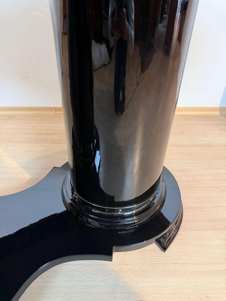 Art Deco dining table in black piano lacquer & metal, 1930