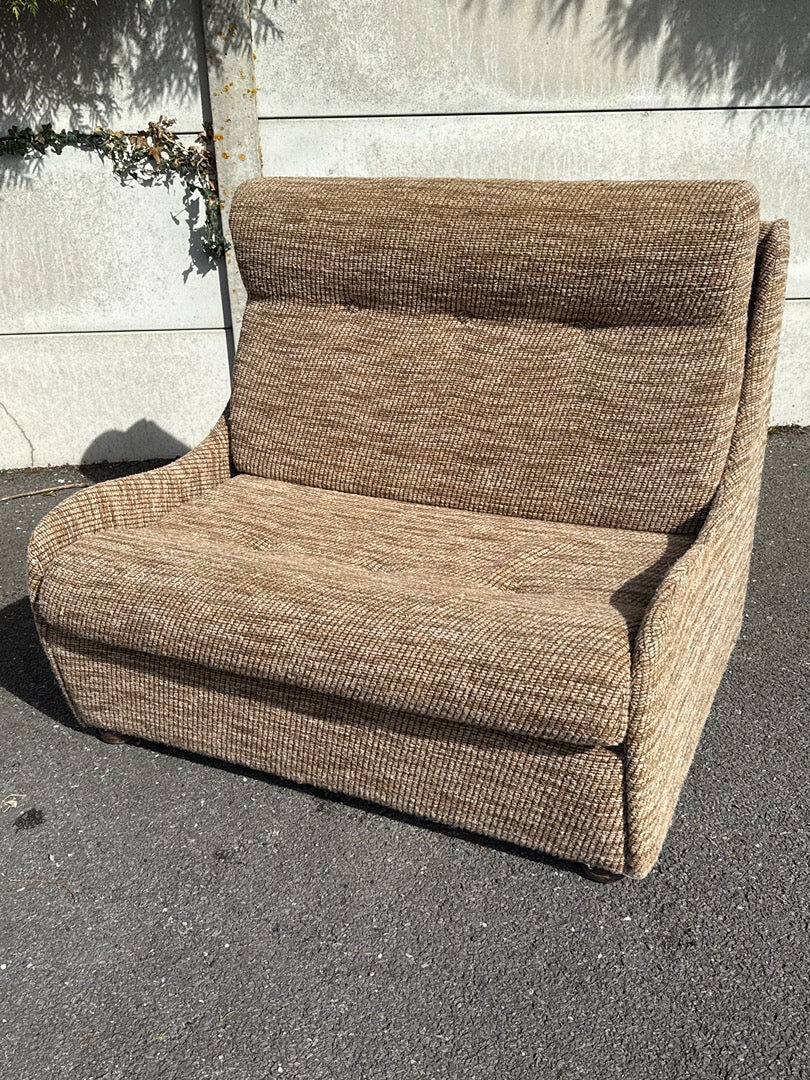 Fauteuil convertible vintage en tissu beige et marron