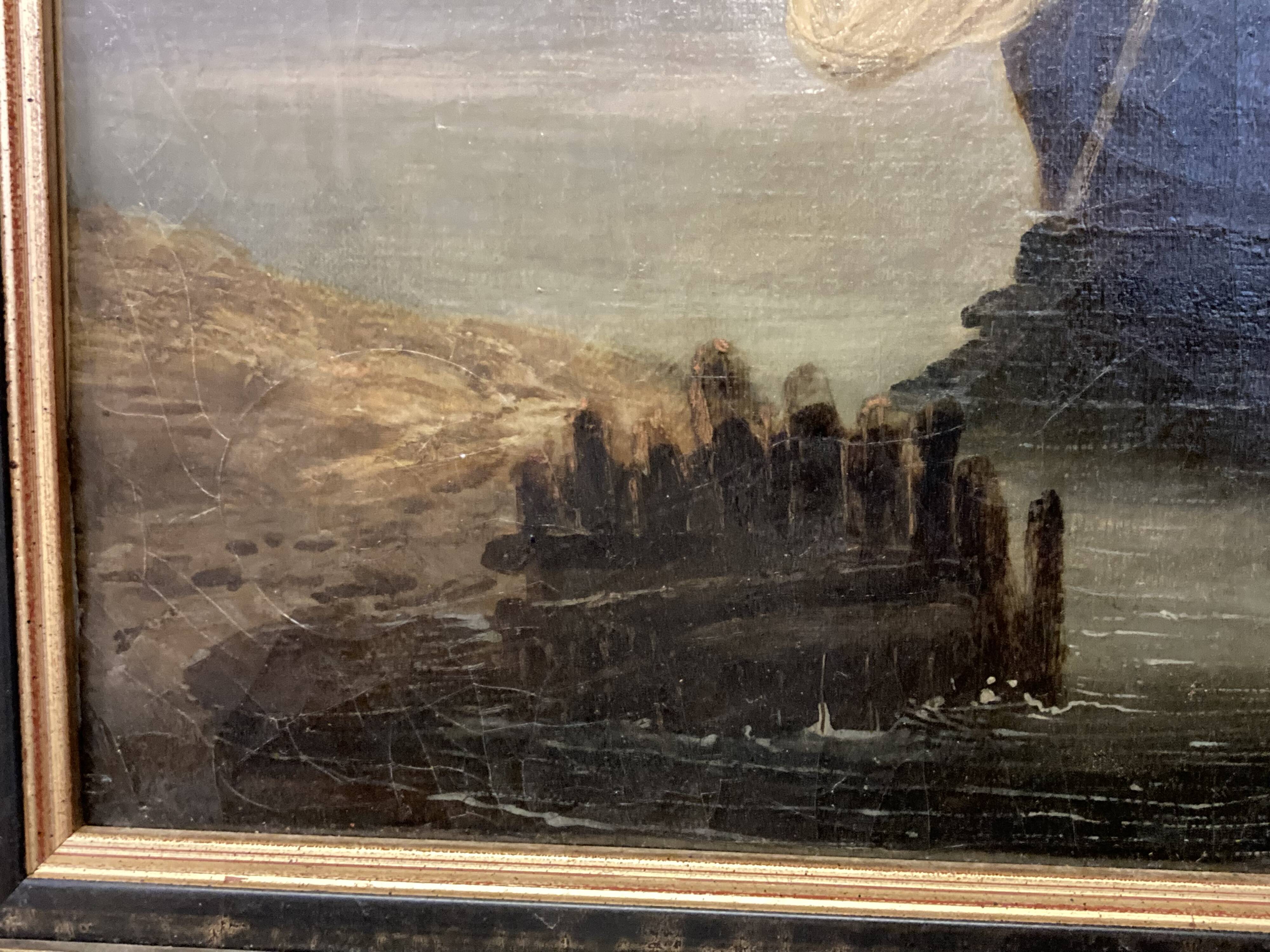 19th century oil on canvas, Low Tide, Framed Seascape