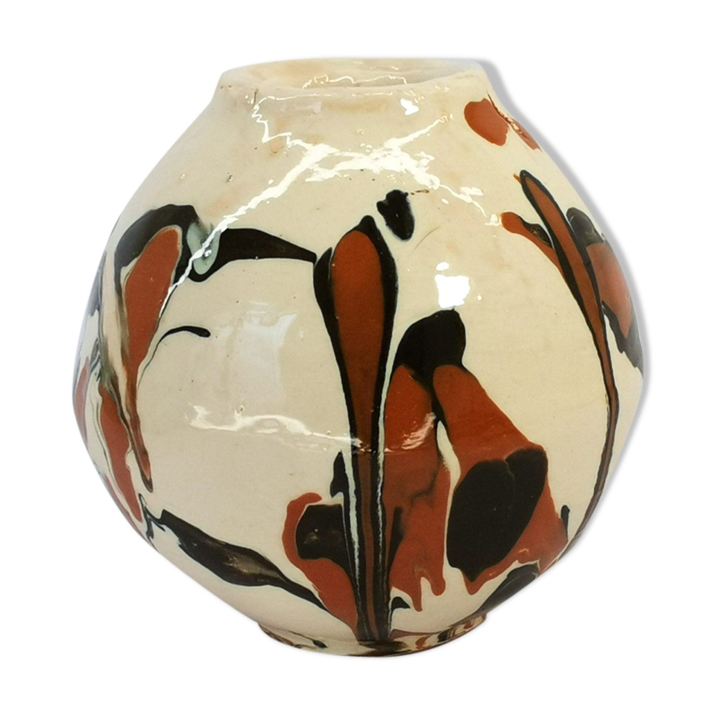 Round vase / signature fm / 1970s / mid-century / modernist / french ceramics