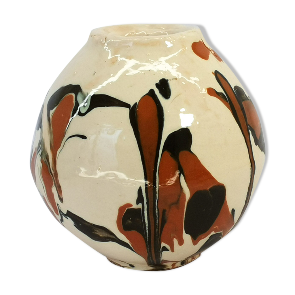Vase rond, signature FM, années 1970, mid-century, moderniste, céramique  Française | Selency
