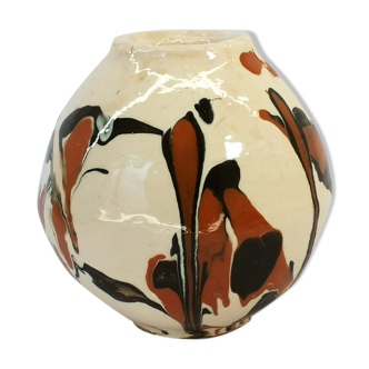 Round vase / signature fm / 1970s / mid-century / modernist / french ceramics