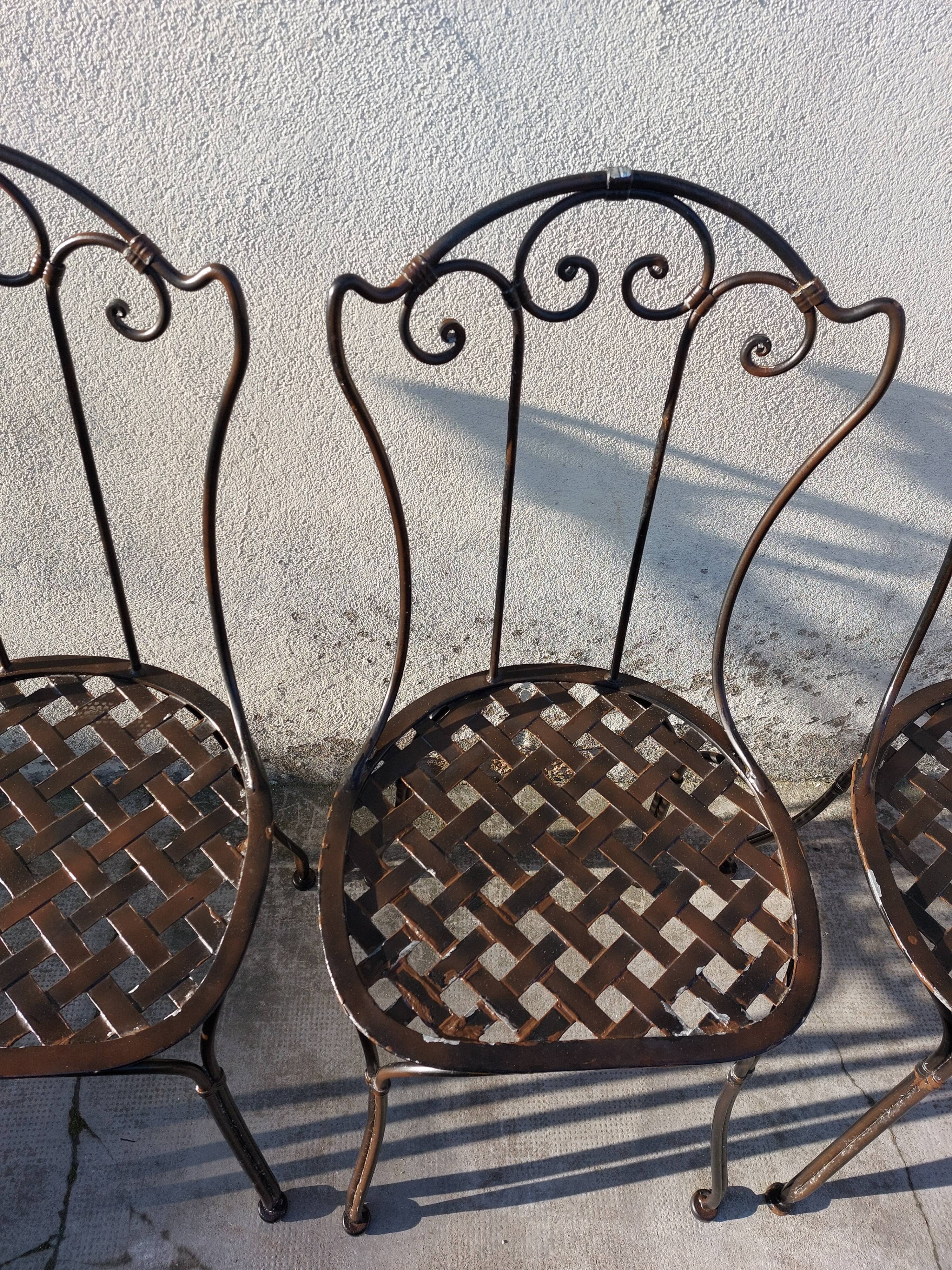 Série de 4 chaises de jardin en fer forgé