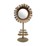 Miroir ancien en laiton, forme fleur, 9.5cm