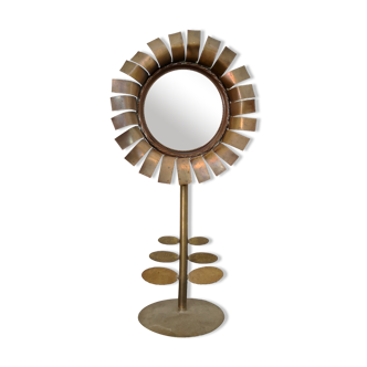 Miroir ancien en laiton, forme fleur, 9.5cm