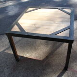 Steel and wood-style coffee table or sofa
