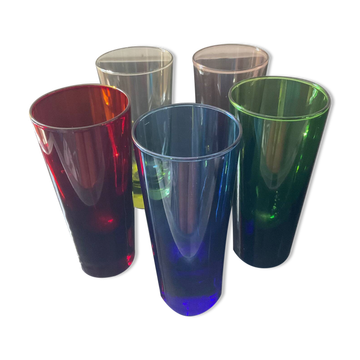 Série de 5 verres multicolores vintage