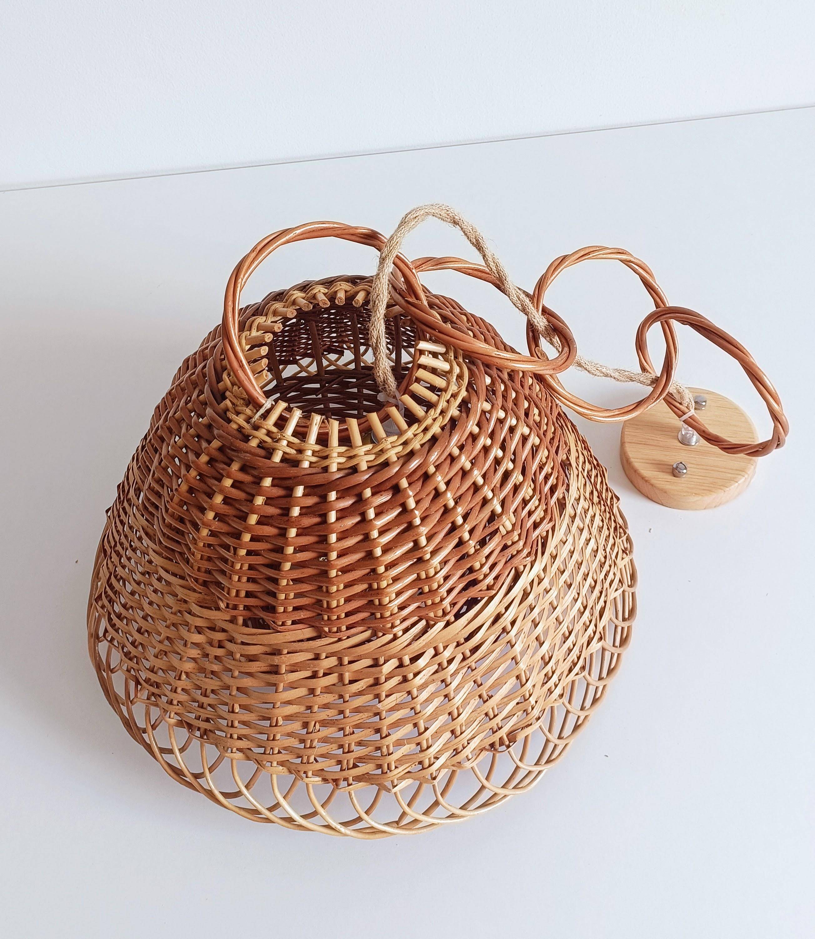 Rustic Mid-Century Wicker Pendant Lamp, Handwoven in Spain, c. 1960s
