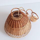 Rustic Mid-Century Wicker Pendant Lamp, Handwoven in Spain, c. 1960s