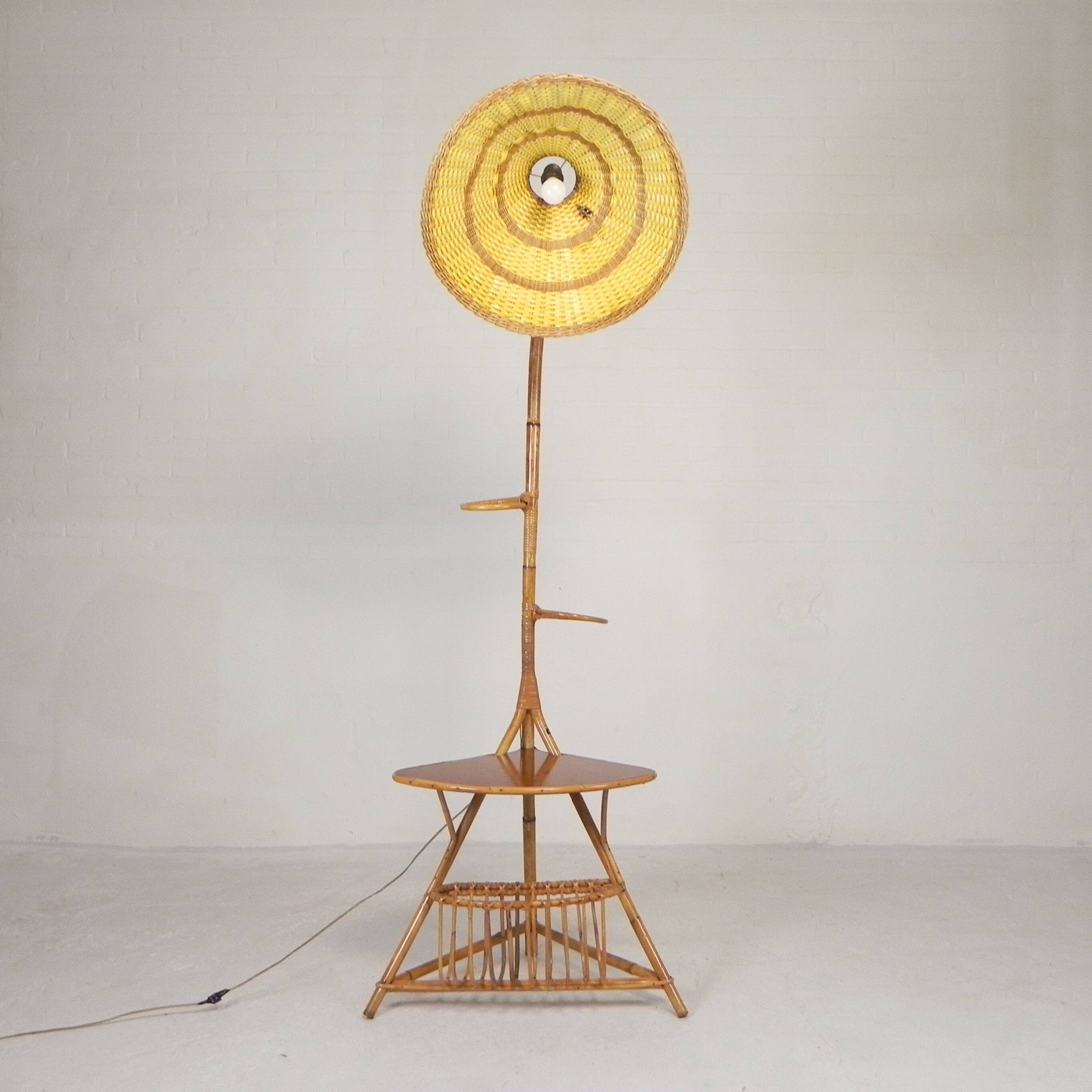 Bamboo floor lamp, 1950s
