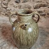 Pot à huile ancien en terre cuite – XIXe siècle – Émaillé vert