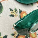 Duo of Vallauris raviers in the shape of green leaves signed Cérenne