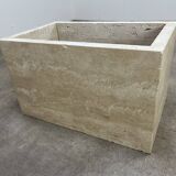 Rectangular travertine coffee table with central leg