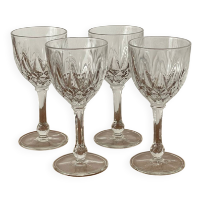 4 verres à pied, verres à liqueur en verre taillé