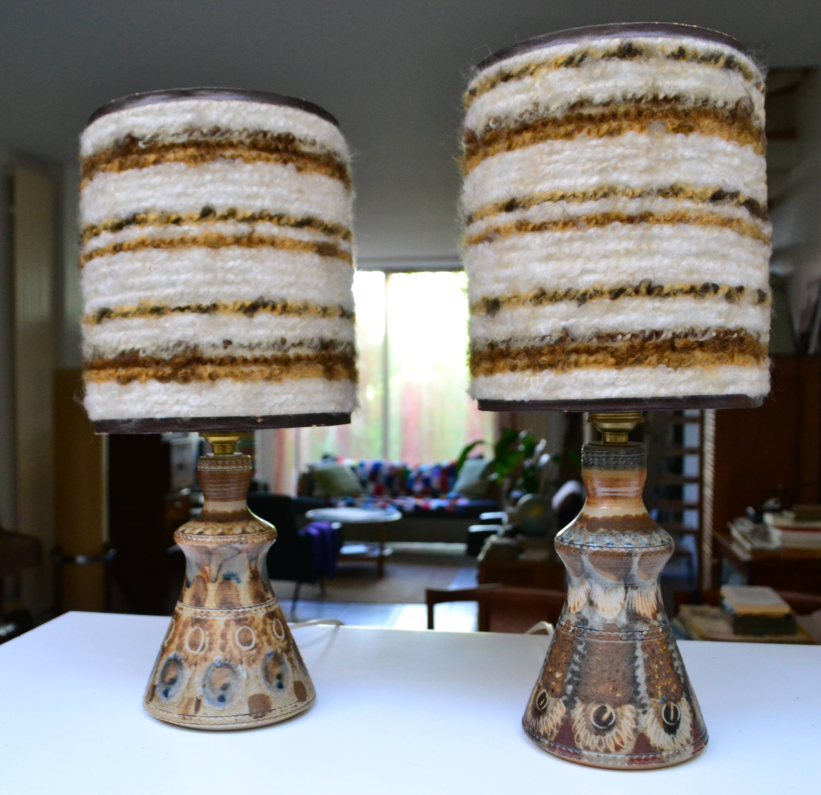 Pair of bedside lamps by Jean-Claude Courjault, ceramic, 1970s.