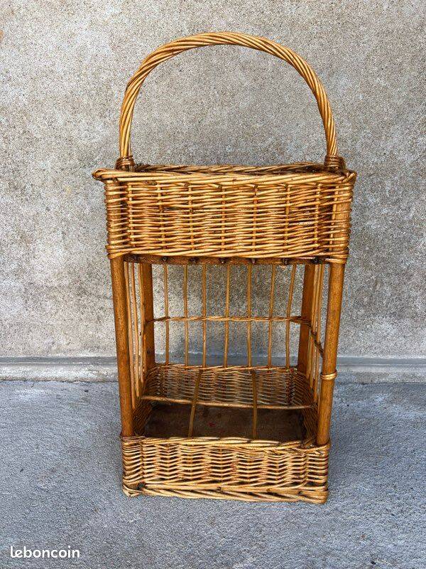 Vintage wicker bottle rack